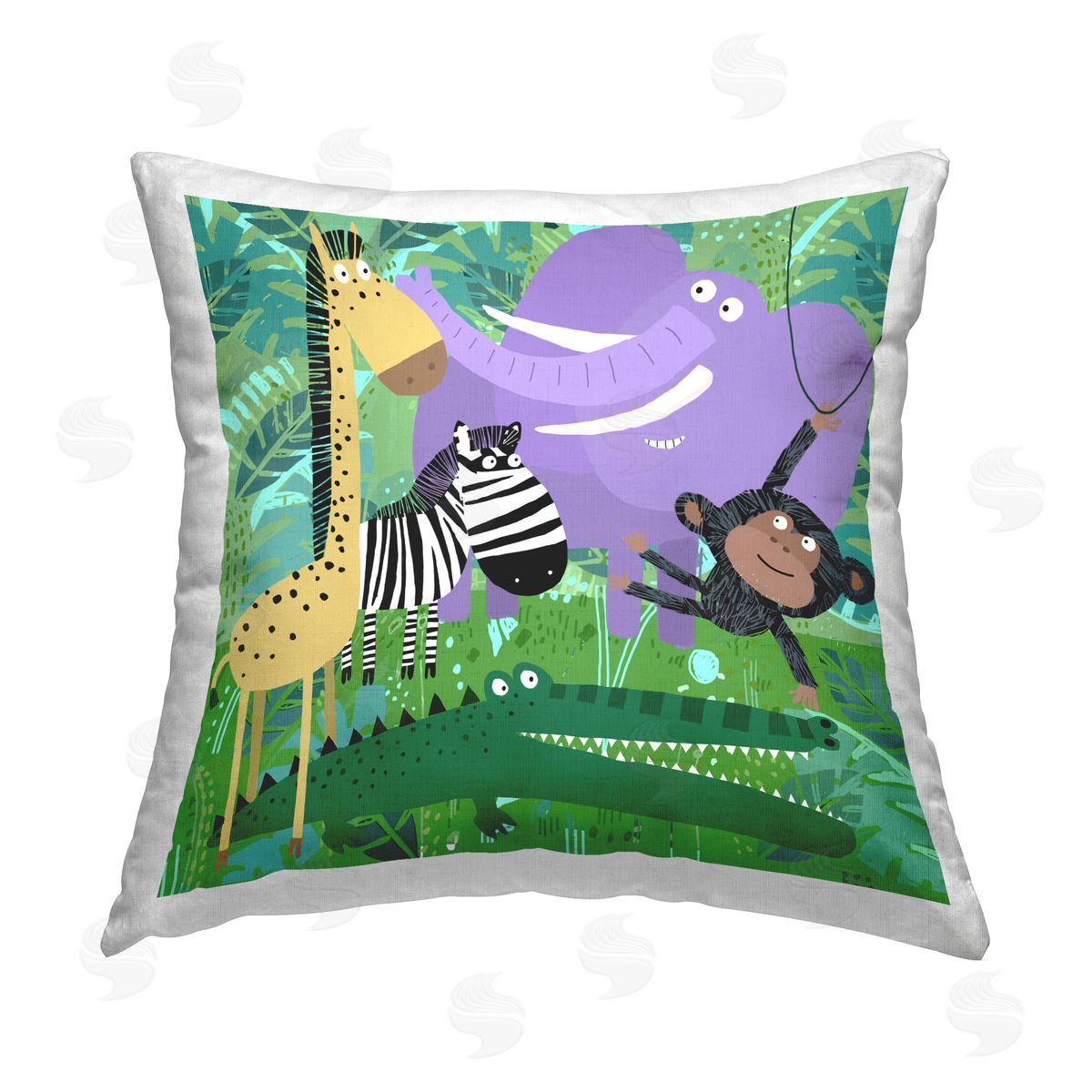 Carla Daly Cartoon Zoo Animals Printed Plush Polyester Throw Pillow