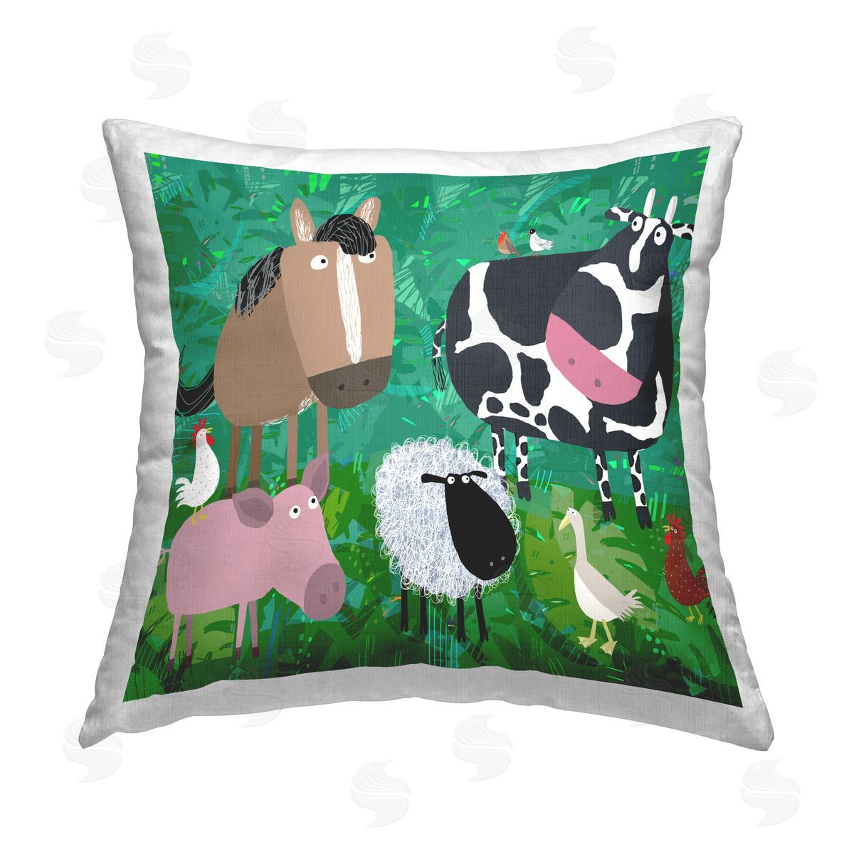 Carla Daly Cartoon Farm Animals Printed Plush Polyester Throw Pillow