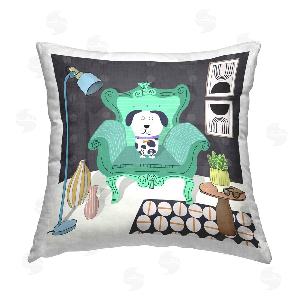 Carla Daly Dog in Modern Layout Printed Plush Polyester Throw Pillow