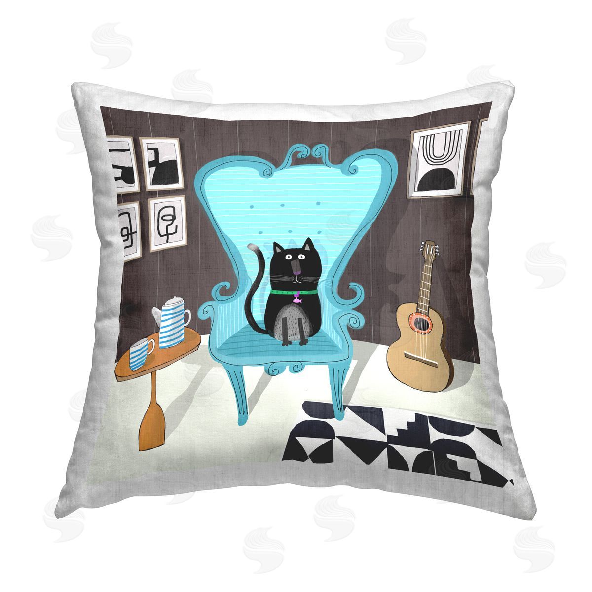 Carla Daly Cat in Living Space Printed Plush Polyester Throw Pillow