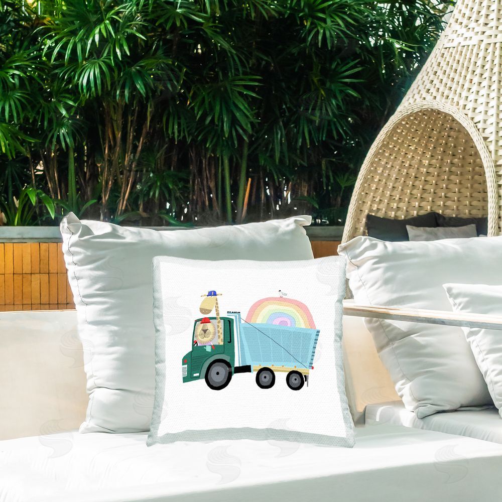 Carla Daly Animals Driving Truck Outdoor Quick-Dry Polyester Printed Throw Pillow in Back Yard
