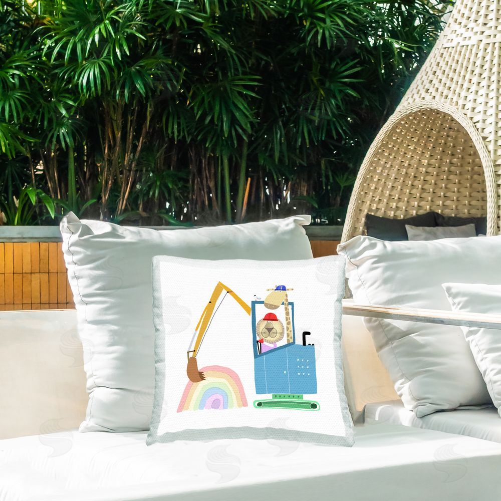 Carla Daly Working Construction Animals Outdoor Quick-Dry Polyester Printed Throw Pillow in Back Yard