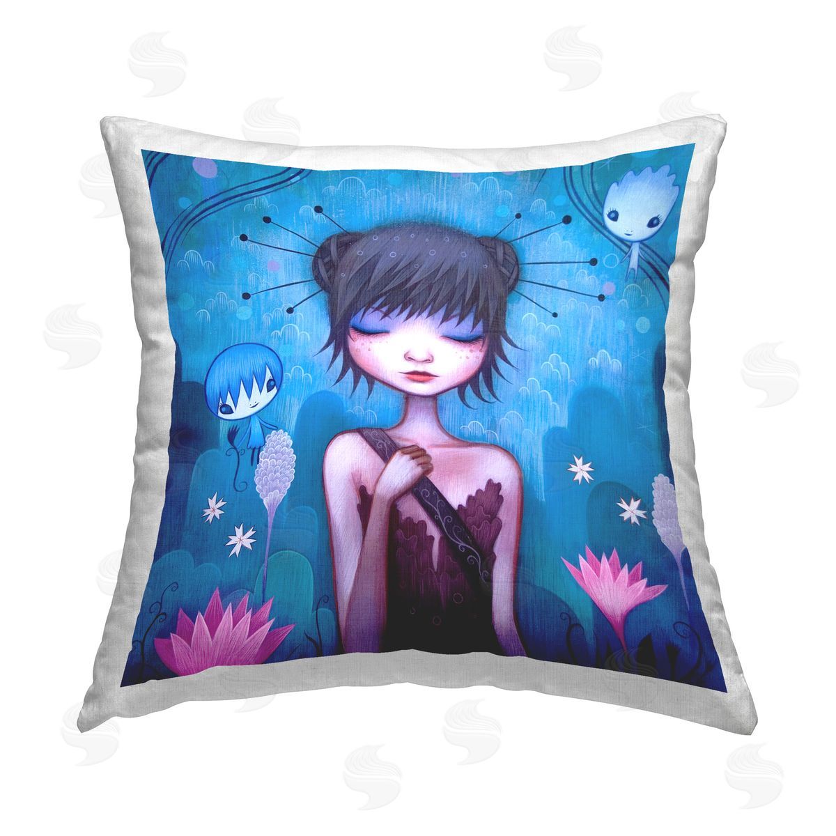 Jeremiah Ketner Girl in Fantasy Landscape Printed Plush Polyester Throw Pillow