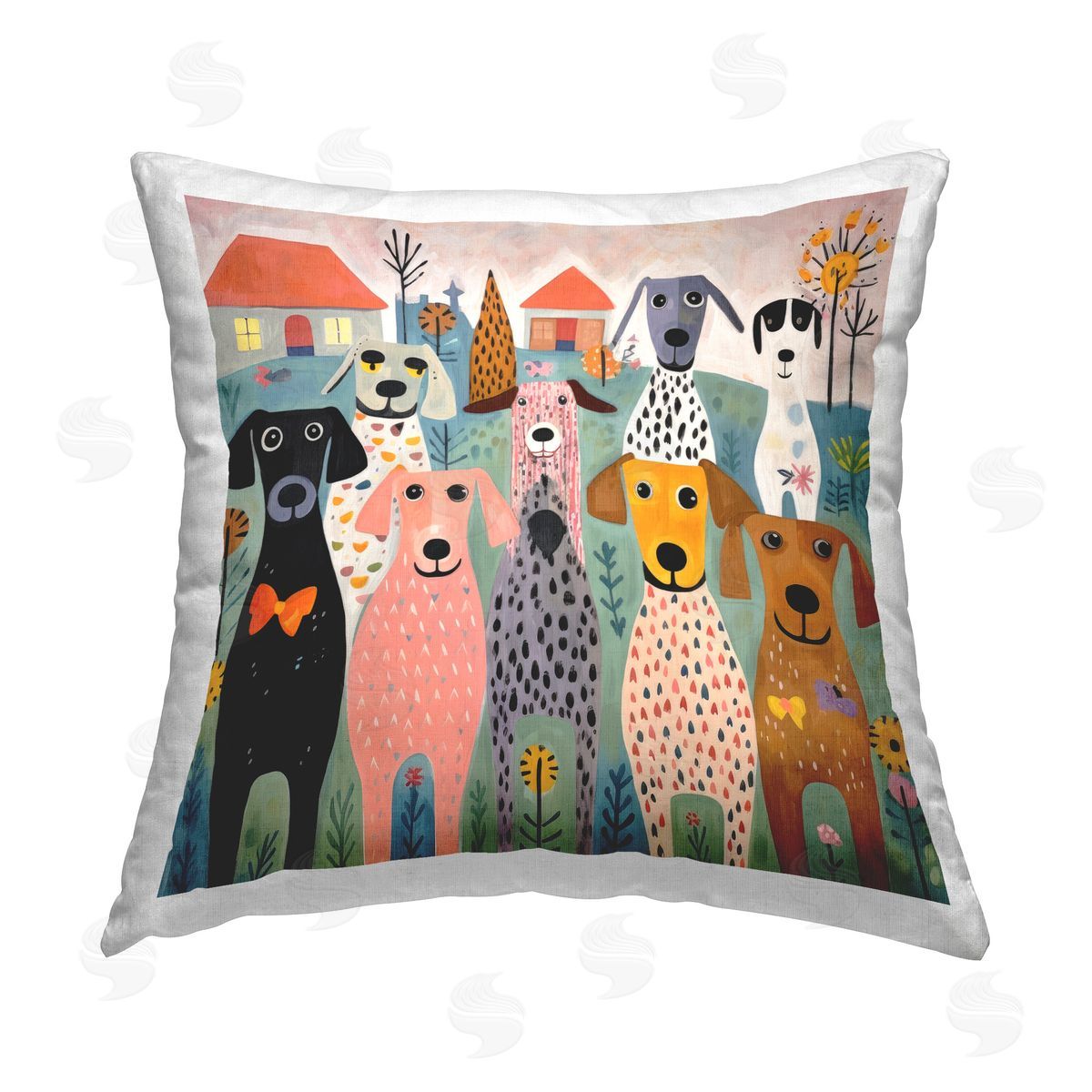 Lazar Studio Mixed Puppies Landscape Printed Plush Polyester Throw Pillow