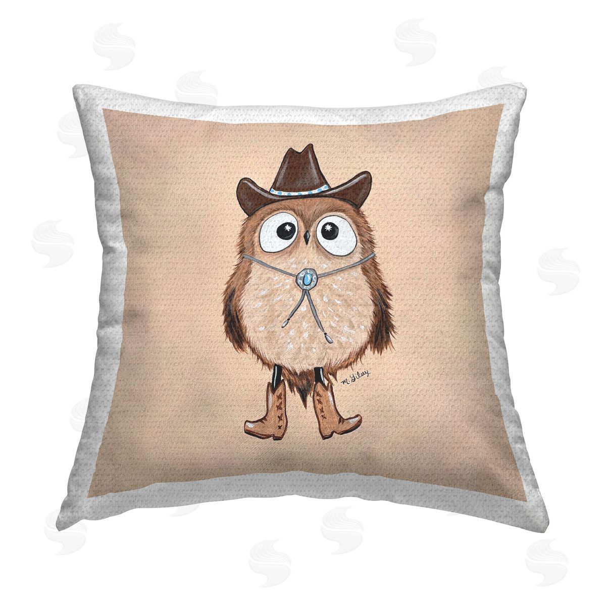 Michelle Gilsey Western Cowboy Owl Outdoor Quick-Dry Polyester Printed Throw Pillow