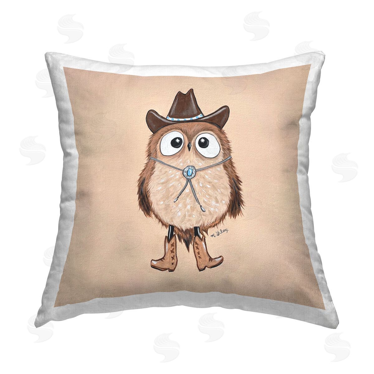 Michelle Gilsey Western Cowboy Owl Printed Plush Polyester Throw Pillow