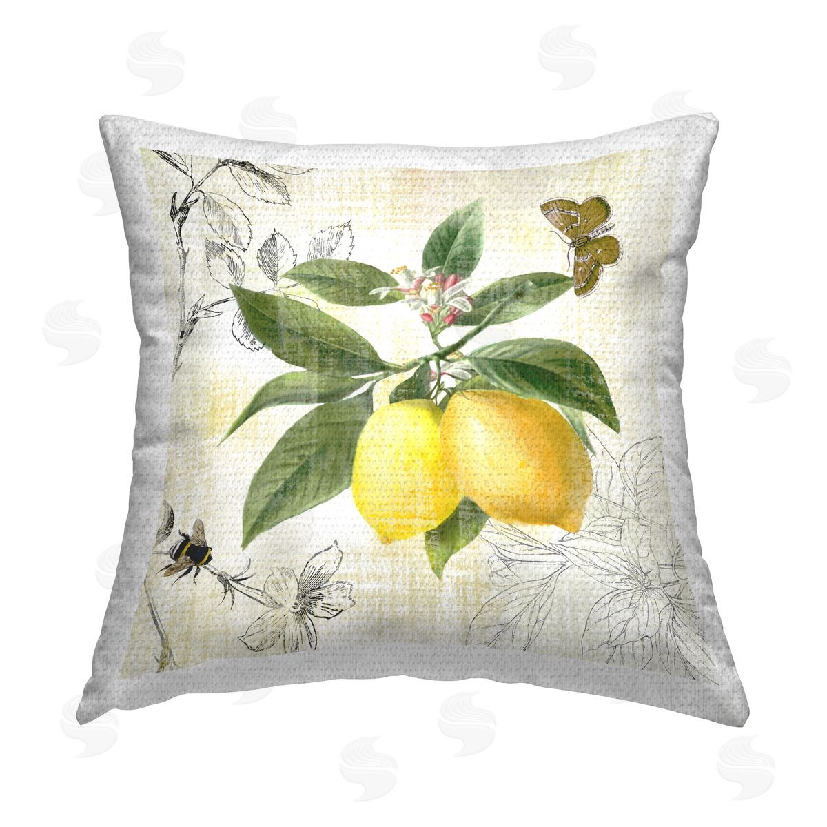 Nan Vintage Lemons & Insects Outdoor Quick-Dry Polyester Printed Throw Pillow