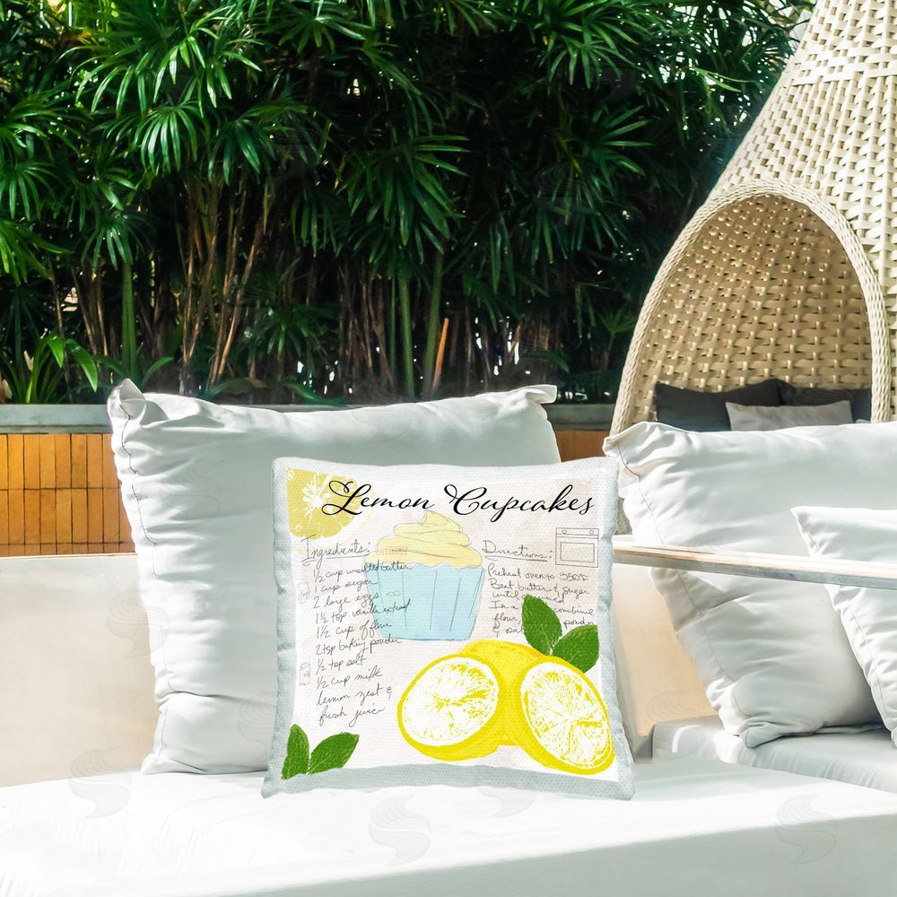Daniela Santiago Lemon Cupcake Recipe Outdoor Quick-Dry Polyester Printed Throw Pillow in Back Yard