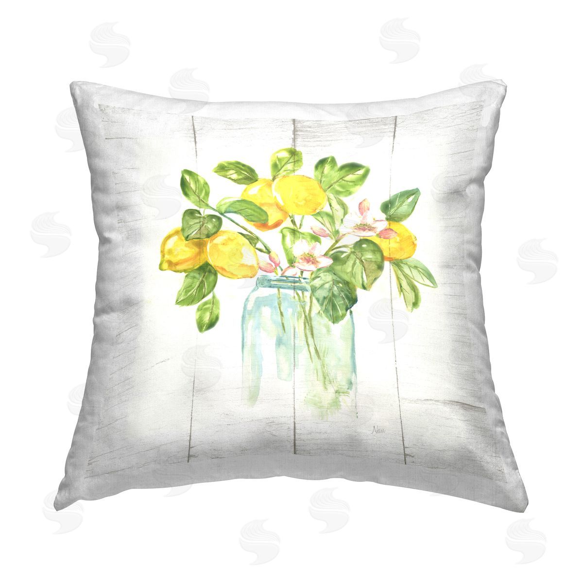 Nan Lemon Tree Flowers Printed Plush Polyester Throw Pillow