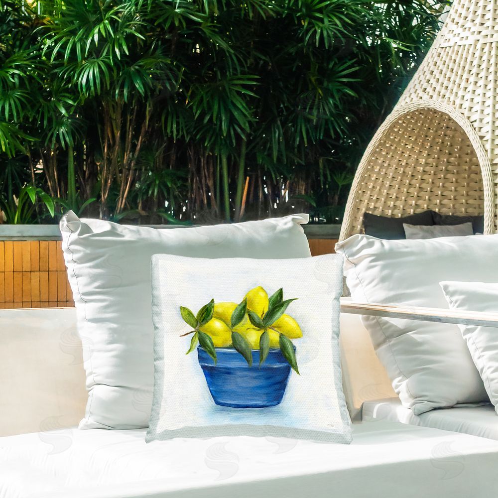 Marilyn Dunlap Bowl of Lemons Outdoor Quick-Dry Polyester Printed Throw Pillow in Back Yard