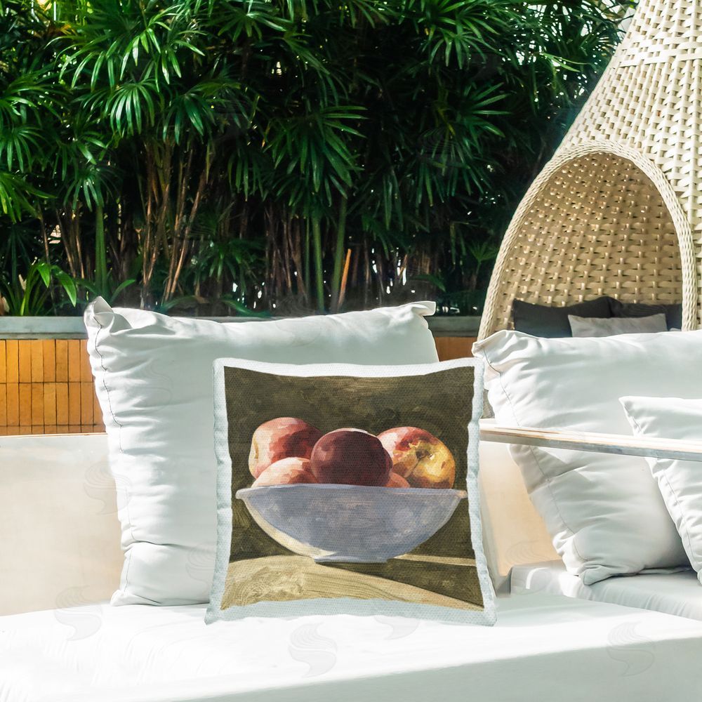 Emma Caroline Kitchen Apple Bowl Outdoor Quick-Dry Polyester Printed Throw Pillow in Back Yard