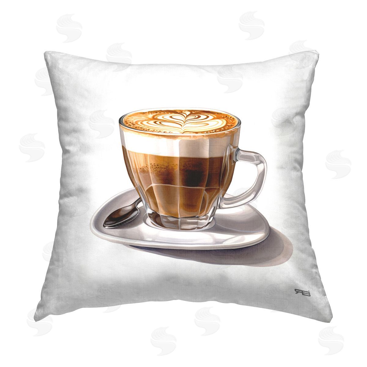 RB Latte with Swirled Design Printed Plush Polyester Throw Pillow