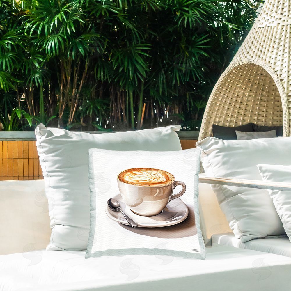 RB Minimal Cappuccino Mug Outdoor Quick-Dry Polyester Printed Throw Pillow in Back Yard