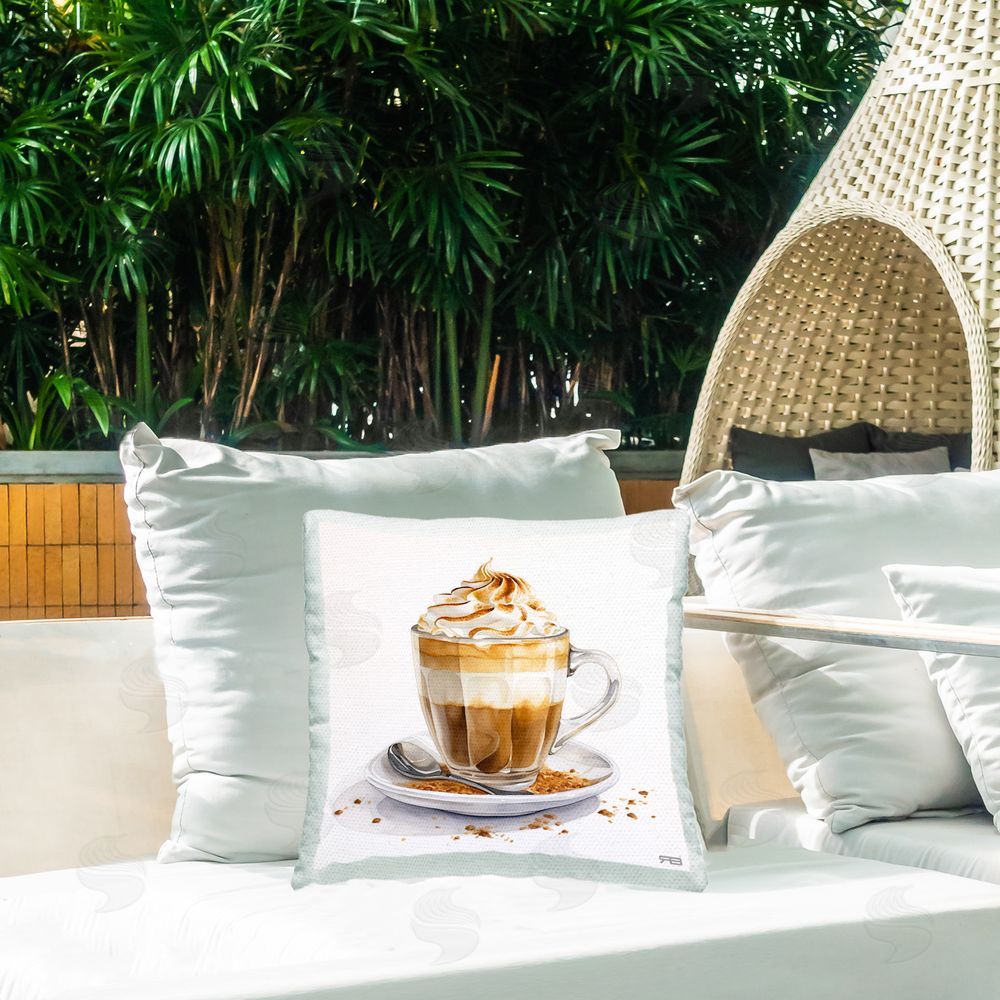 RB Coffee Dessert Mug Outdoor Quick-Dry Polyester Printed Throw Pillow in Back Yard