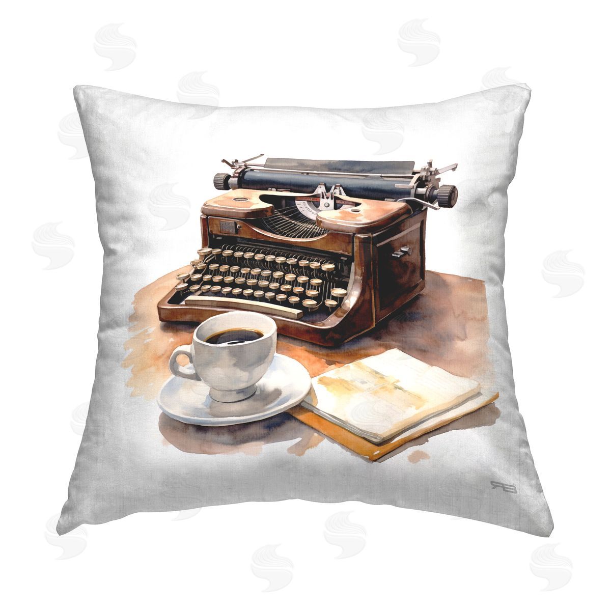 RB Vintage Typewriter & Mug Printed Plush Polyester Throw Pillow