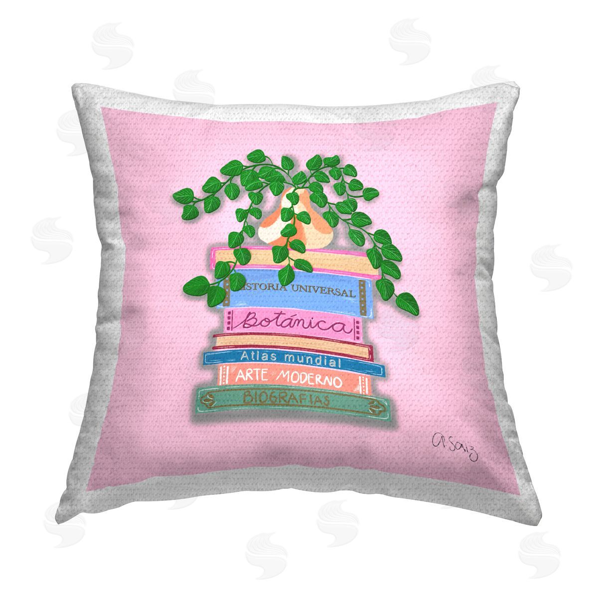 Ale Saiz Studio Bookstack with Herb Vase Outdoor Quick-Dry Polyester Printed Throw Pillow