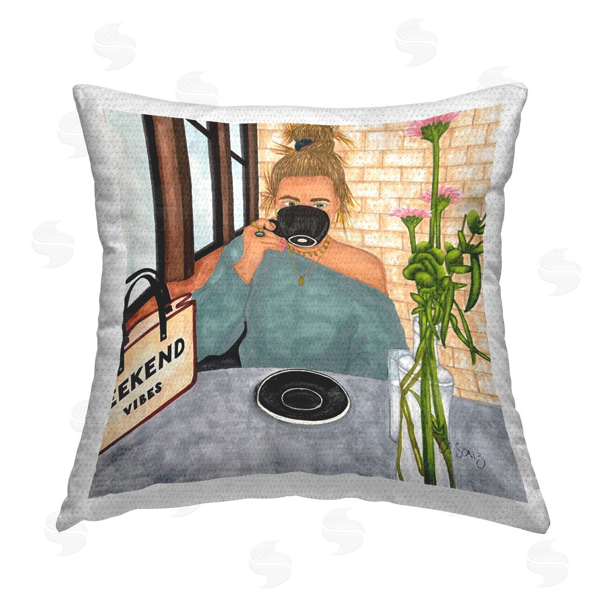 Ale Saiz Studio Weekend Vibes Woman Outdoor Quick-Dry Polyester Printed Throw Pillow