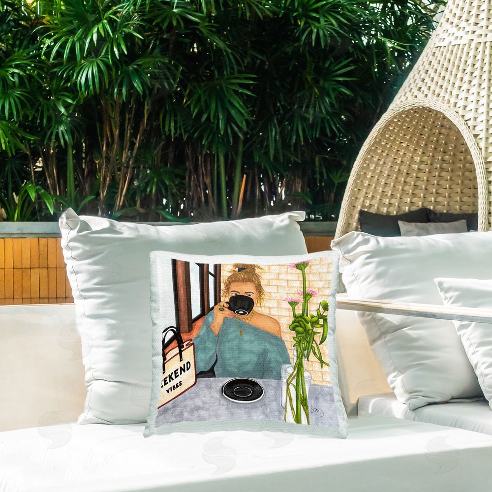 Ale Saiz Studio Weekend Vibes Woman Outdoor Quick-Dry Polyester Printed Throw Pillow in Back Yard