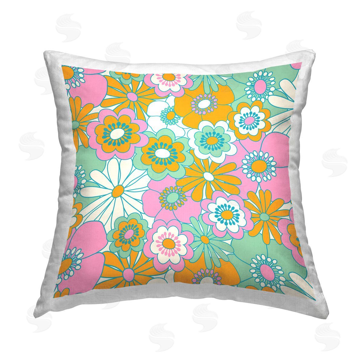 Carrie Cantwell Groovy Flower Pattern Printed Plush Polyester Throw Pillow