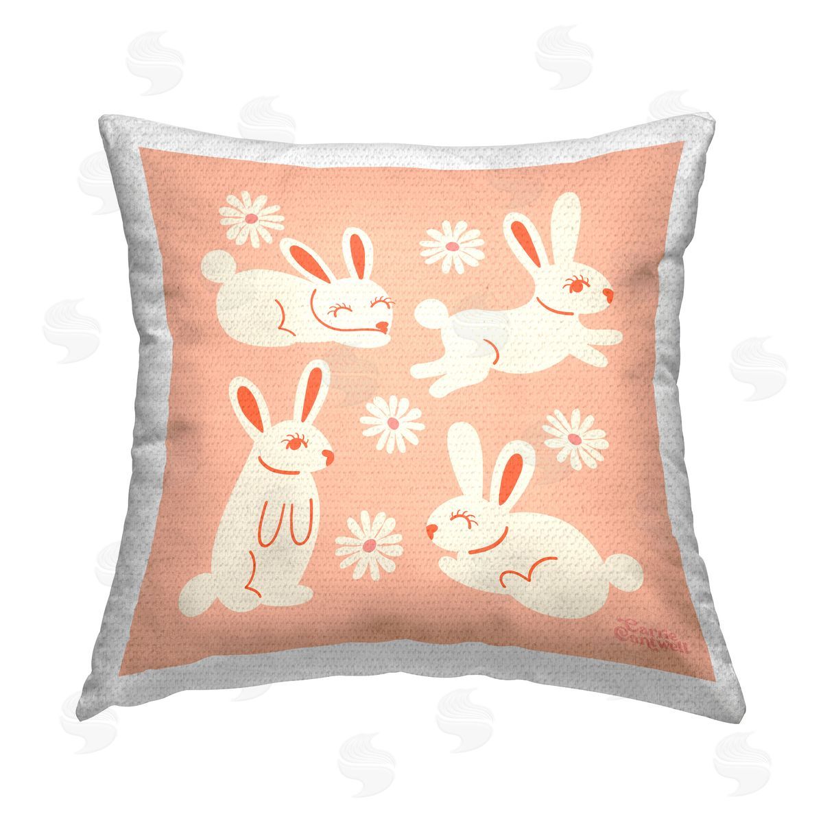 Carrie Cantwell Bunnies & Daisies Pattern Outdoor Quick-Dry Polyester Printed Throw Pillow