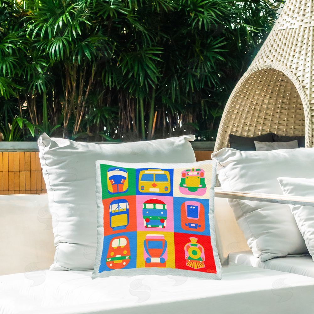 Carrie Cantwell Bold Public Transportation Outdoor Quick-Dry Polyester Printed Throw Pillow in Back Yard