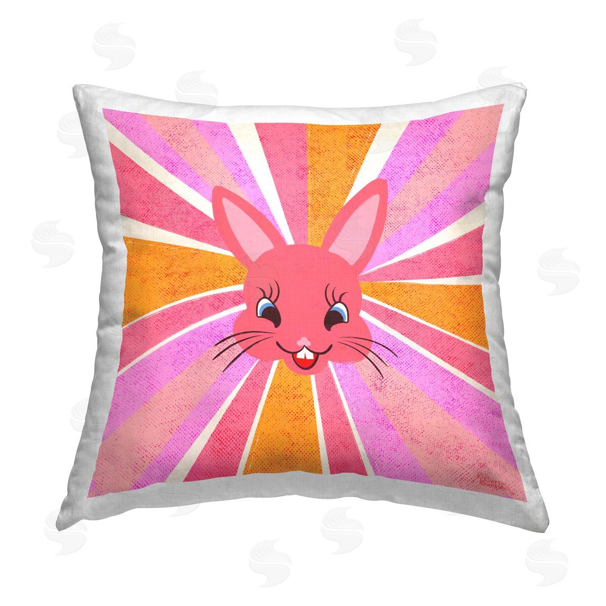 Carrie Cantwell Retro Rabbit on Stripes Printed Plush Polyester Throw Pillow
