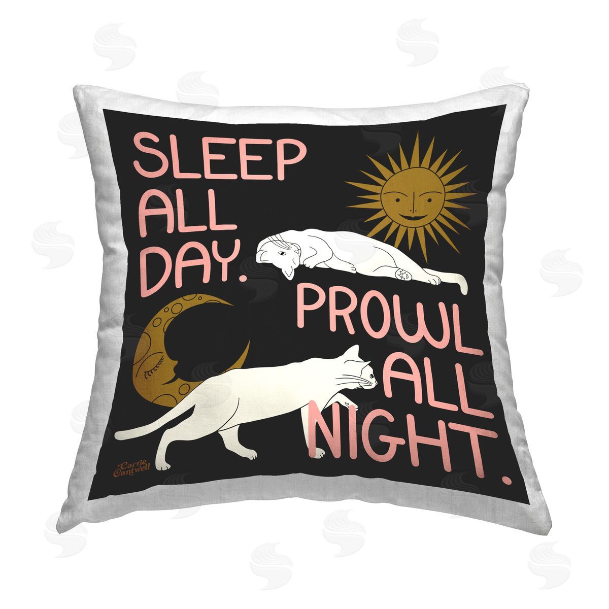Carrie Cantwell Sleep & Prowl Cats Printed Plush Polyester Throw Pillow