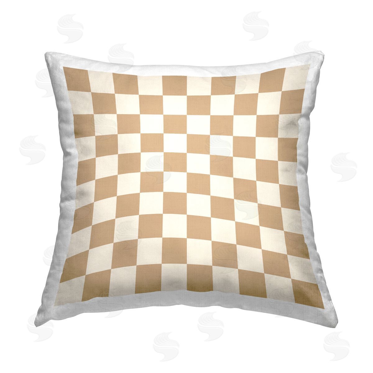Carrie Cantwell Minimal Beige Checkered Printed Plush Polyester Throw Pillow