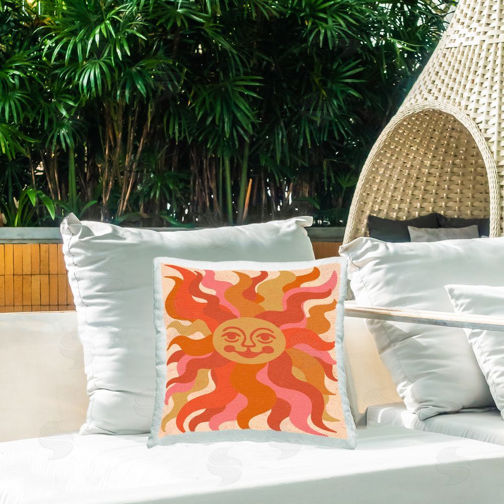 Carrie Cantwell Smiling Abstract Sun Rays Outdoor Quick-Dry Polyester Printed Throw Pillow in Back Yard