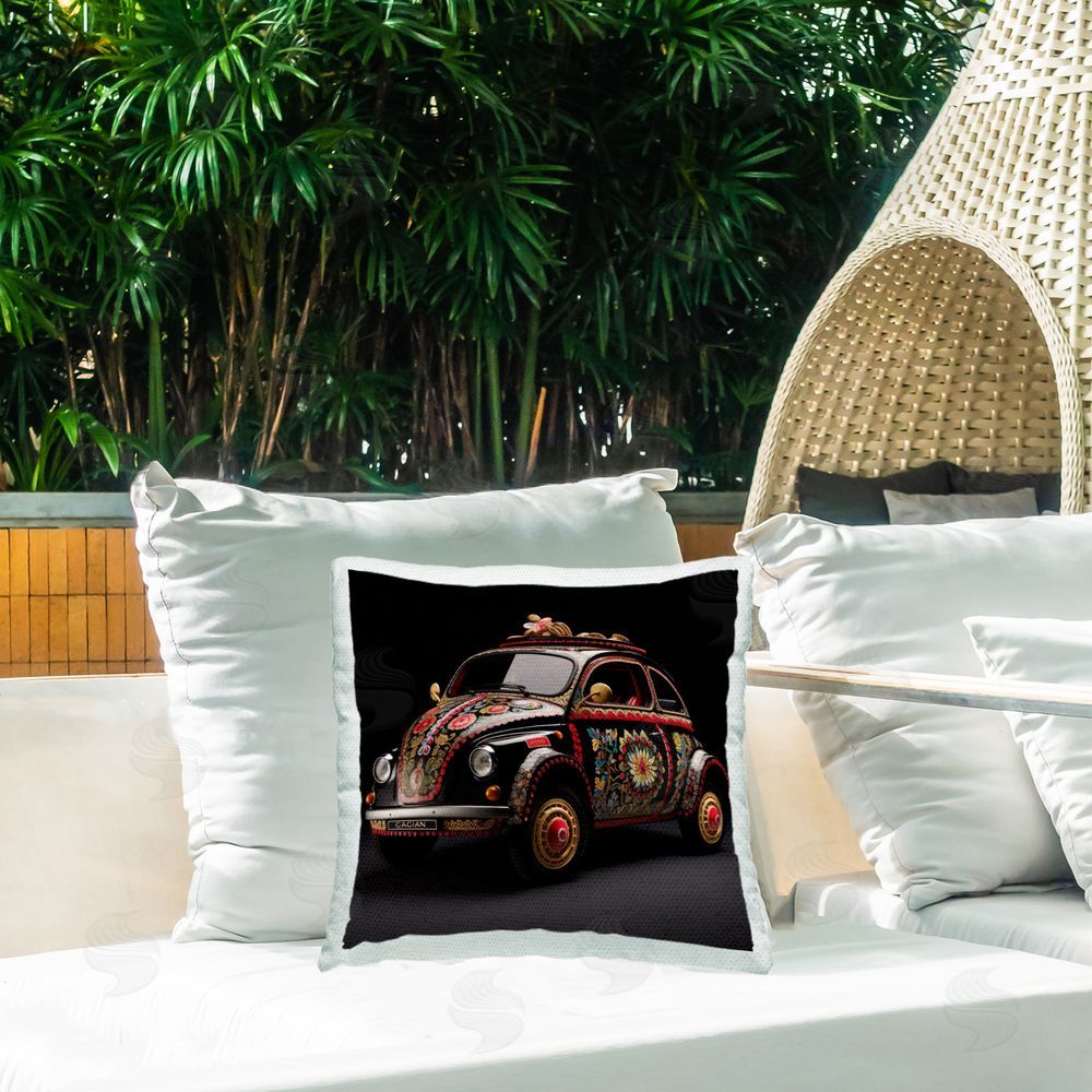 Lazar Studio Embroidery Patterned Car Outdoor Quick-Dry Polyester Printed Throw Pillow in Back Yard
