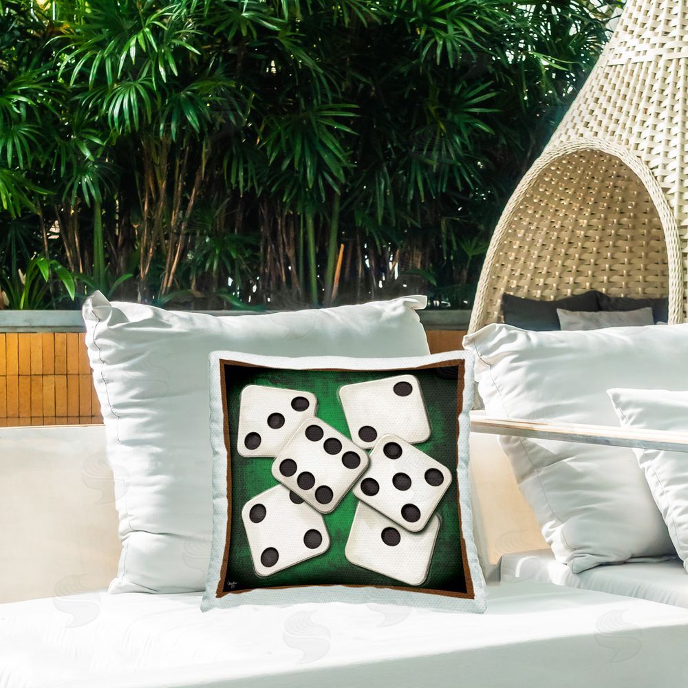 Mollie B. Varied Dice Numbers Outdoor Quick-Dry Polyester Printed Throw Pillow in Back Yard