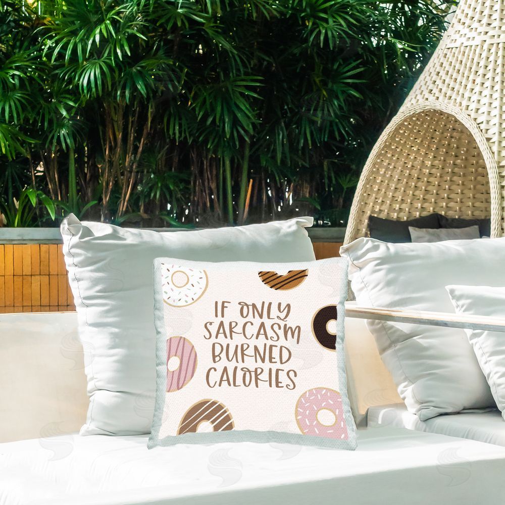 Lady Louise Designs Sarcasm Burned Calories Outdoor Quick-Dry Polyester Printed Throw Pillow in Back Yard