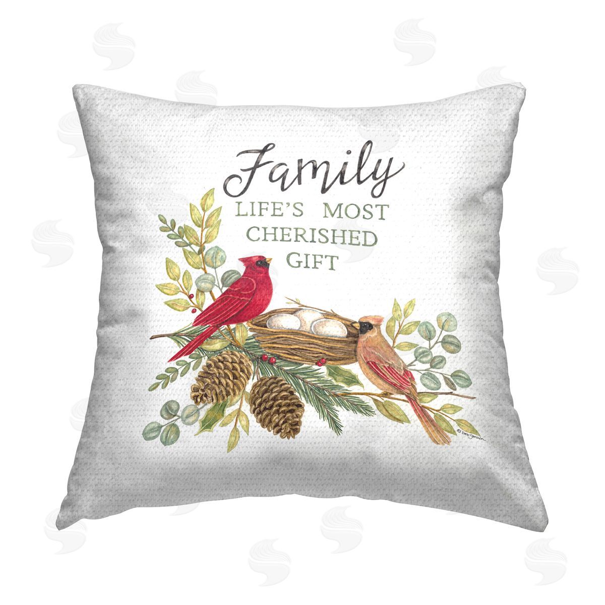 Deb Strain Family Phrase with Birds Outdoor Quick-Dry Polyester Printed Throw Pillow