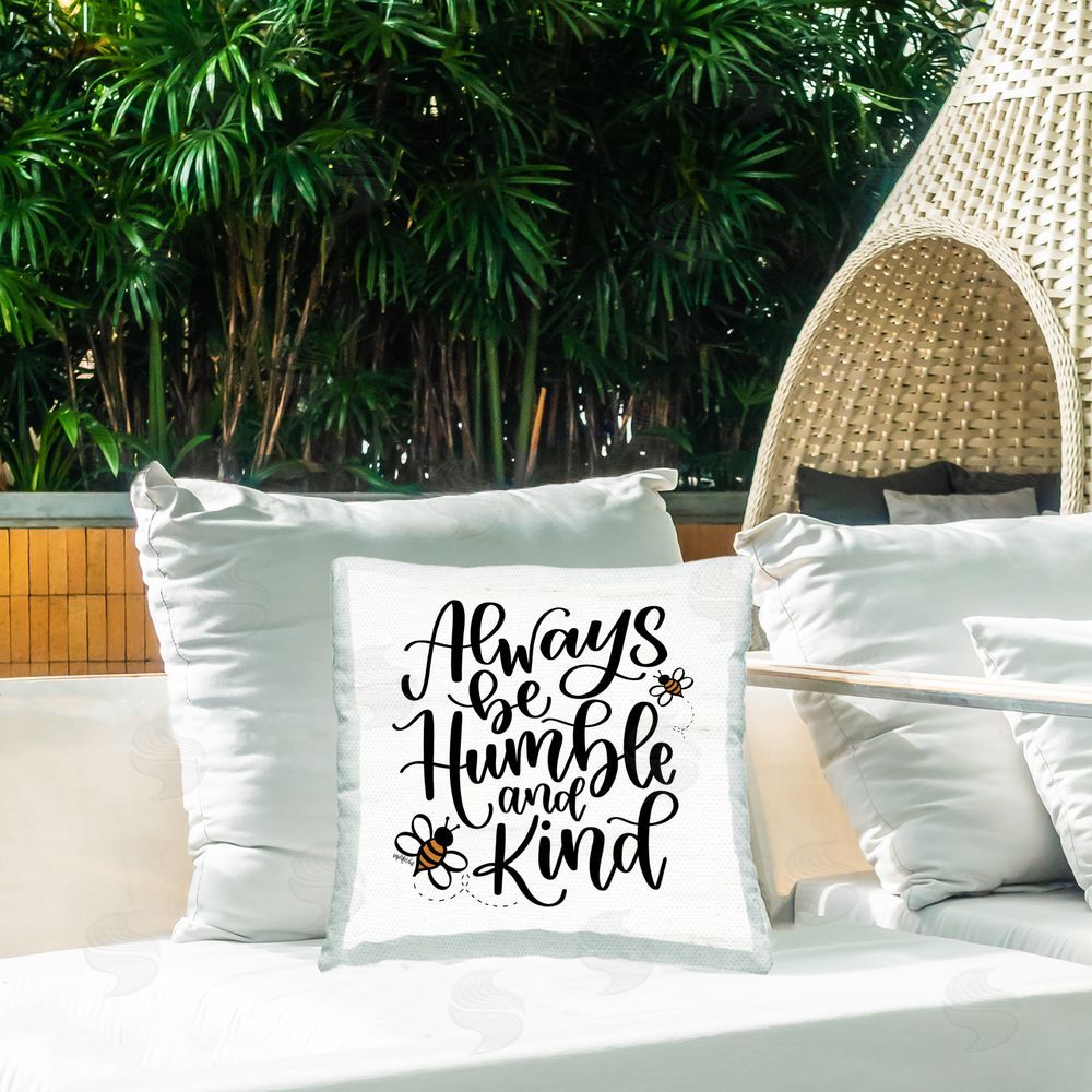 Imperfect Dust Humble & Kind Bees Outdoor Quick-Dry Polyester Printed Throw Pillow in Back Yard