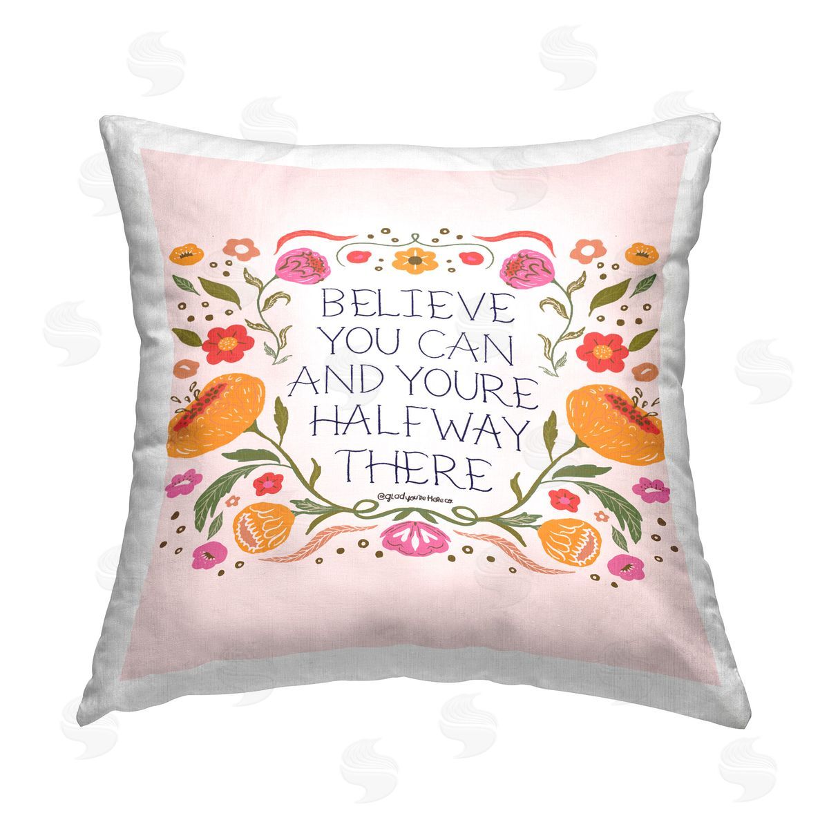 Glad You're Here Co. Floral Believe You Can Printed Plush Polyester Throw Pillow