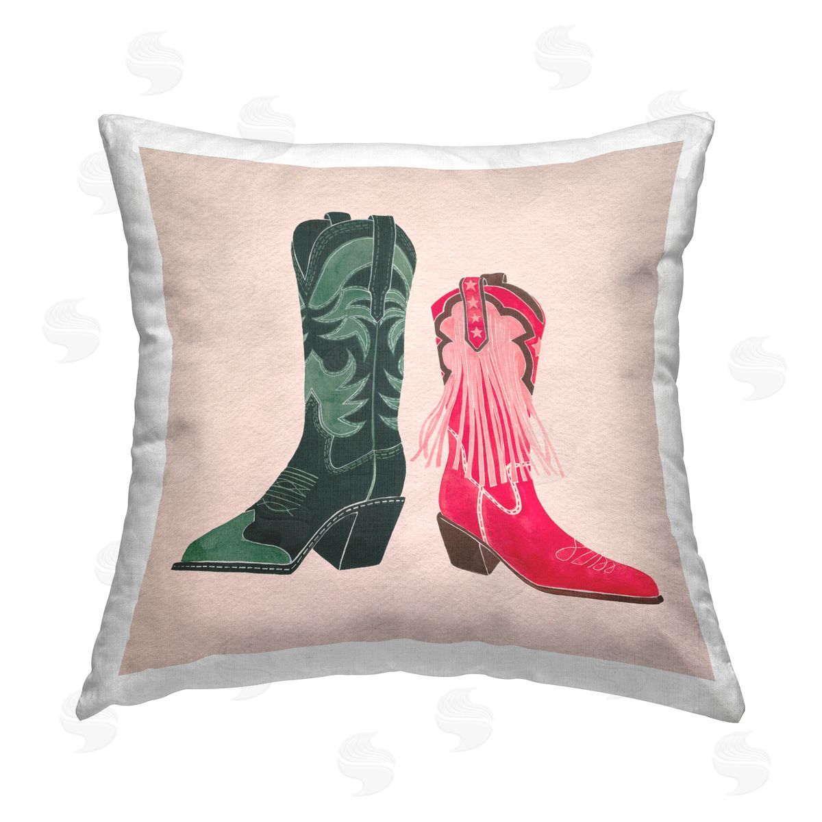 Grace Popp Pink & Green Boots Printed Plush Polyester Throw Pillow