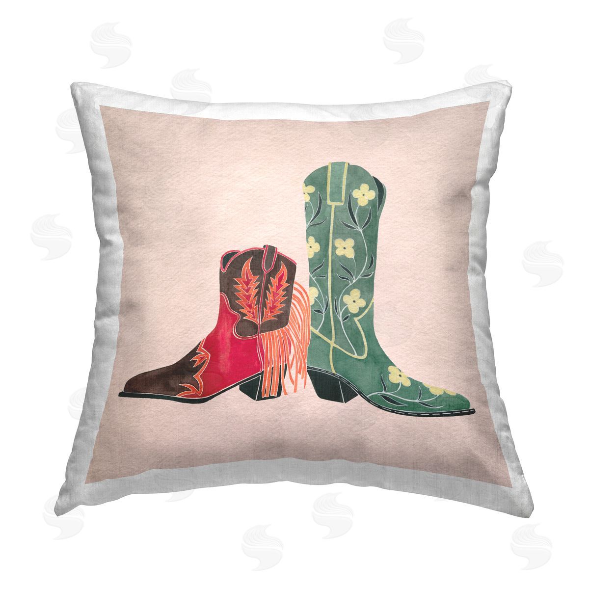 Grace Popp Patterned Cowboy Boots Printed Plush Polyester Throw Pillow