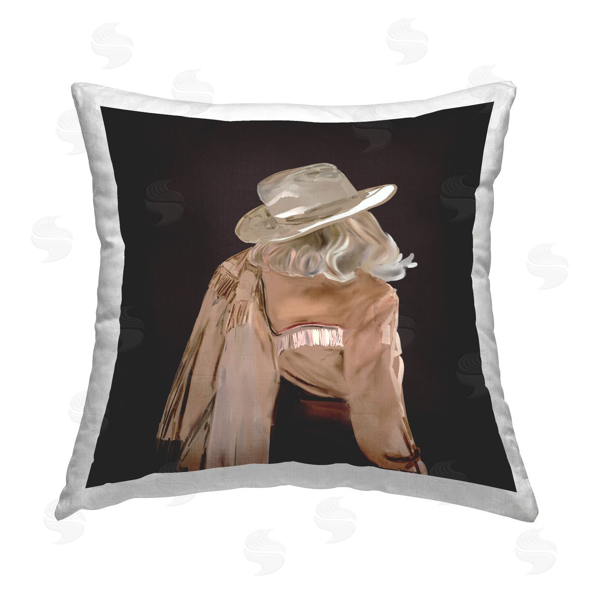 Amelia Noyes Cowgirl on Black Printed Plush Polyester Throw Pillow