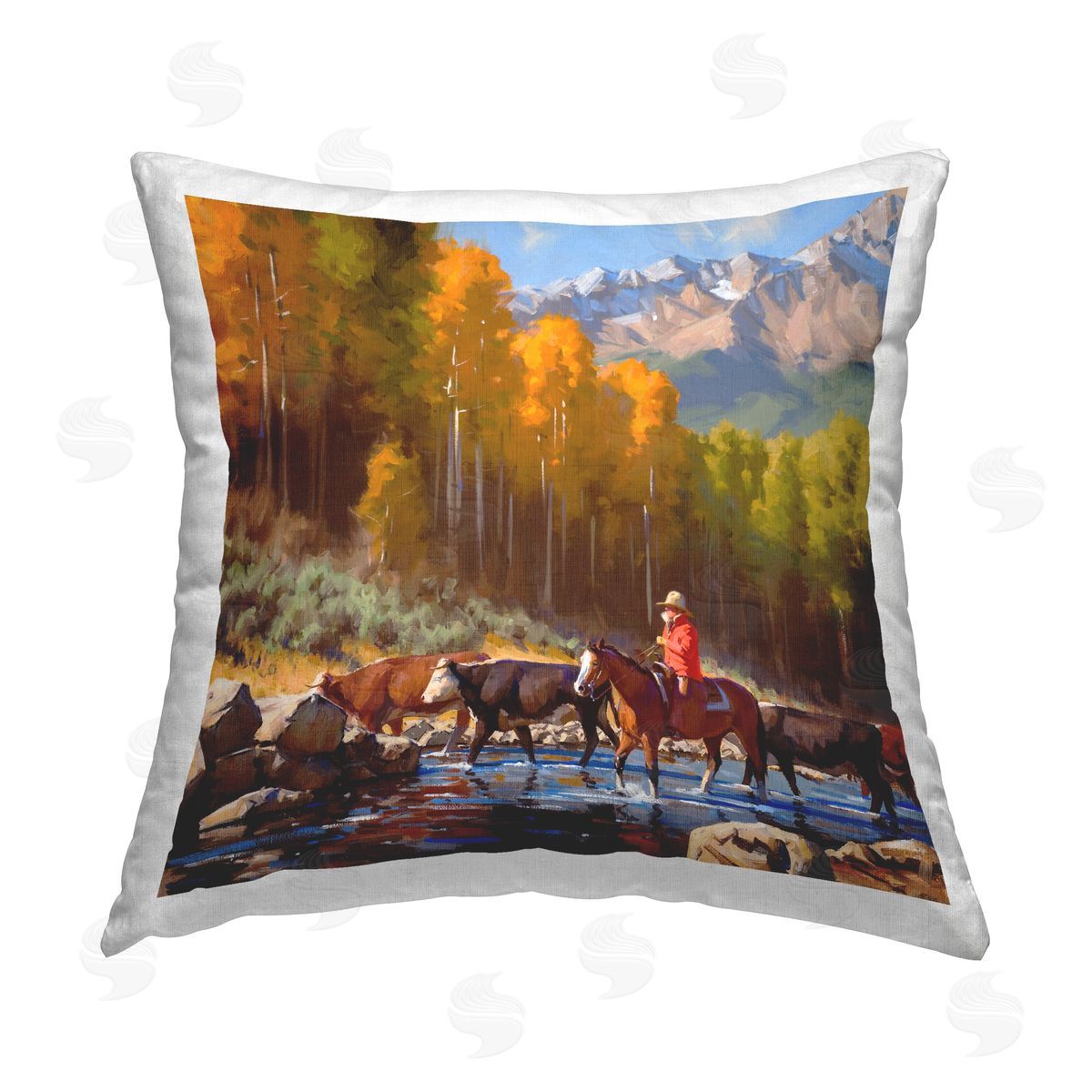 Jimmy Dyer Herding Cattle Landscape Printed Plush Polyester Throw Pillow