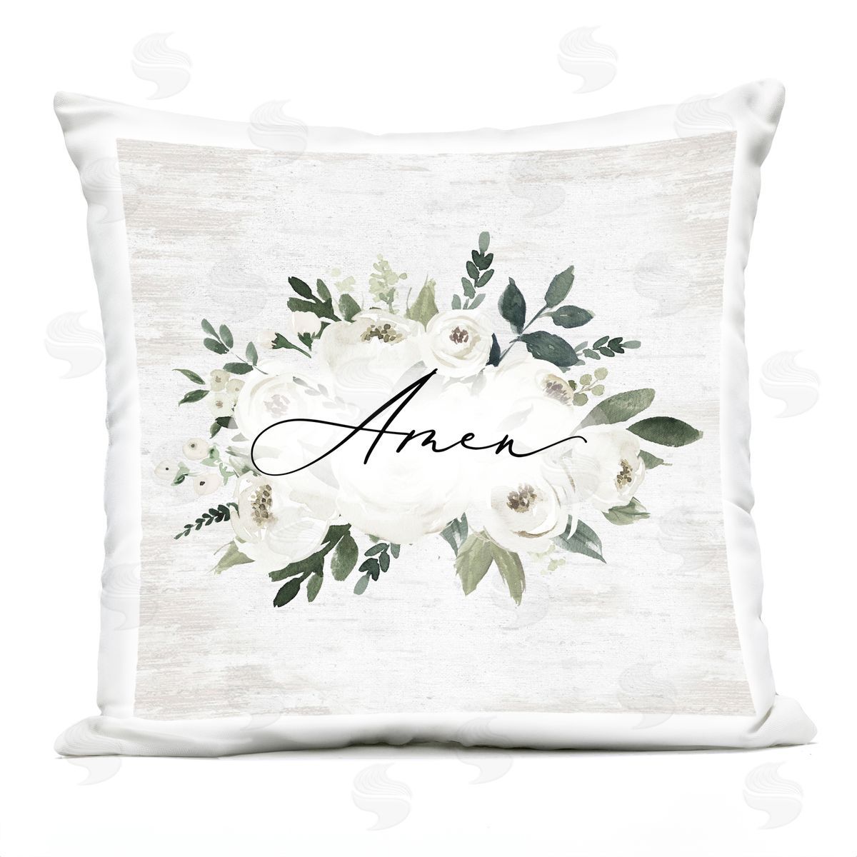 Lettered and Lined Amen & White Roses Outdoor Quick-Dry Polyester Printed Throw Pillow