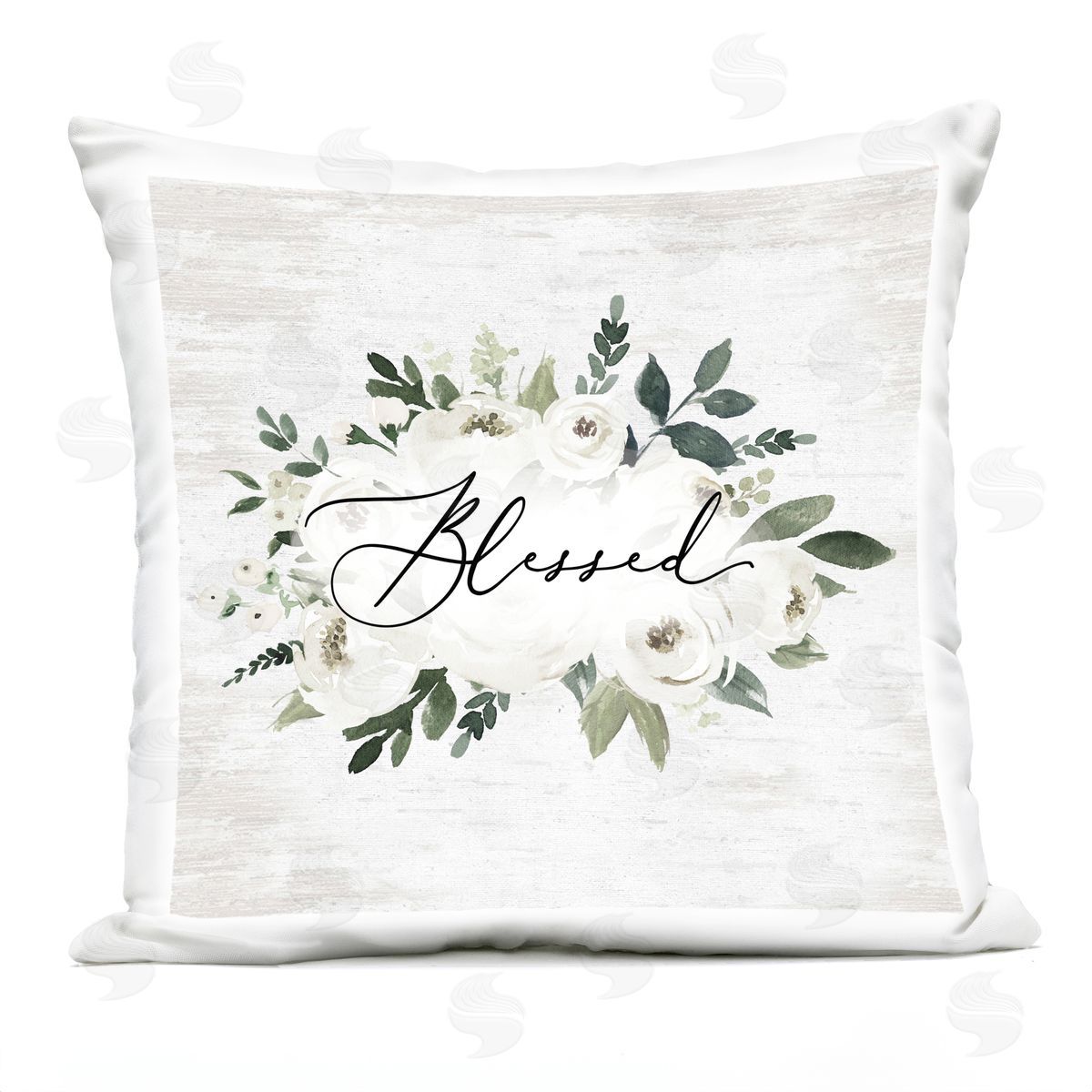 Lettered and Lined Blessed & White Roses Outdoor Quick-Dry Polyester Printed Throw Pillow