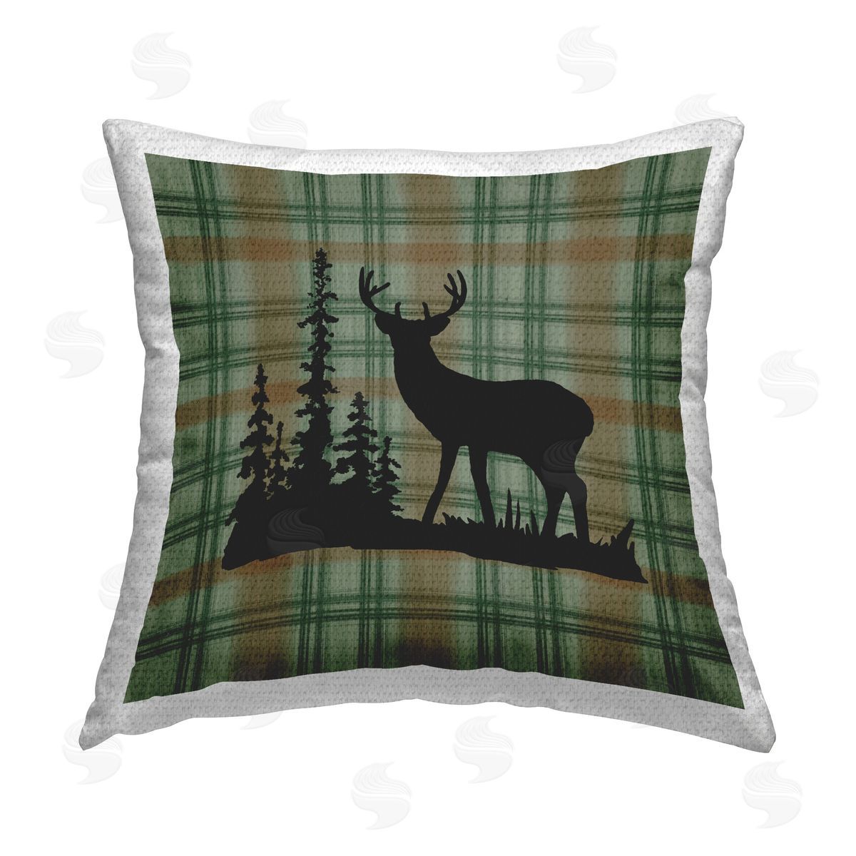 Jacki Frerichs Green Plaid Elk Silhouette Outdoor Quick-Dry Polyester Printed Throw Pillow