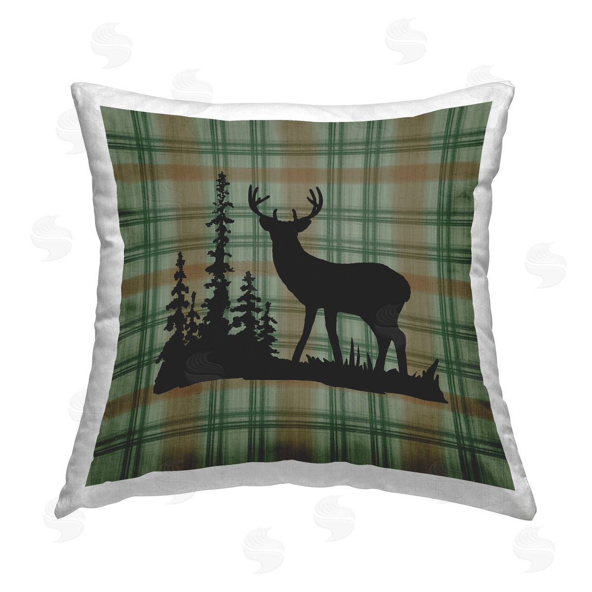 Jacki Frerichs Green Plaid Elk Silhouette Printed Plush Polyester Throw Pillow