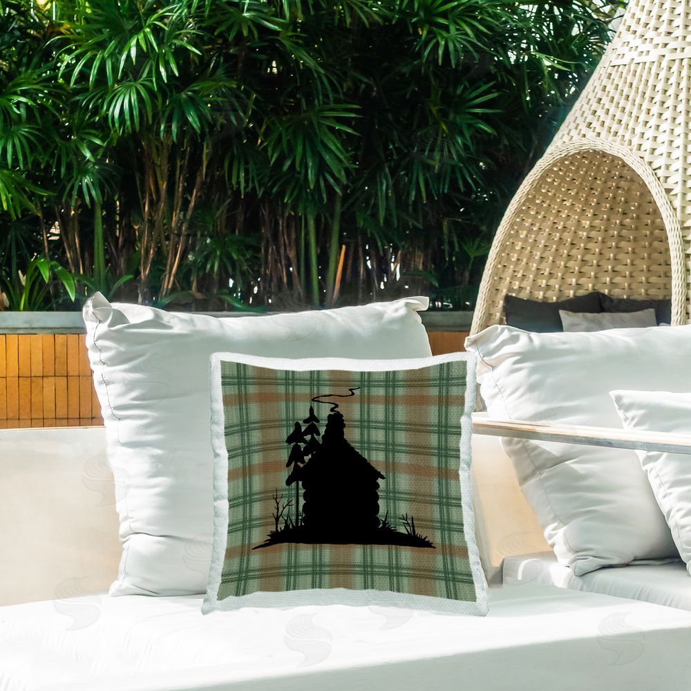 Jacki Frerichs Green Plaid Cabin Outdoor Quick-Dry Polyester Printed Throw Pillow in Back Yard