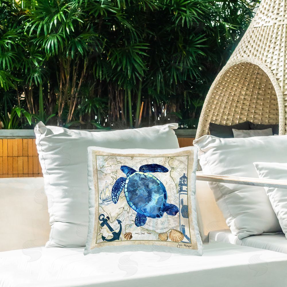 Jill Meyer Turtle & Maritime Map Outdoor Quick-Dry Polyester Printed Throw Pillow in Back Yard
