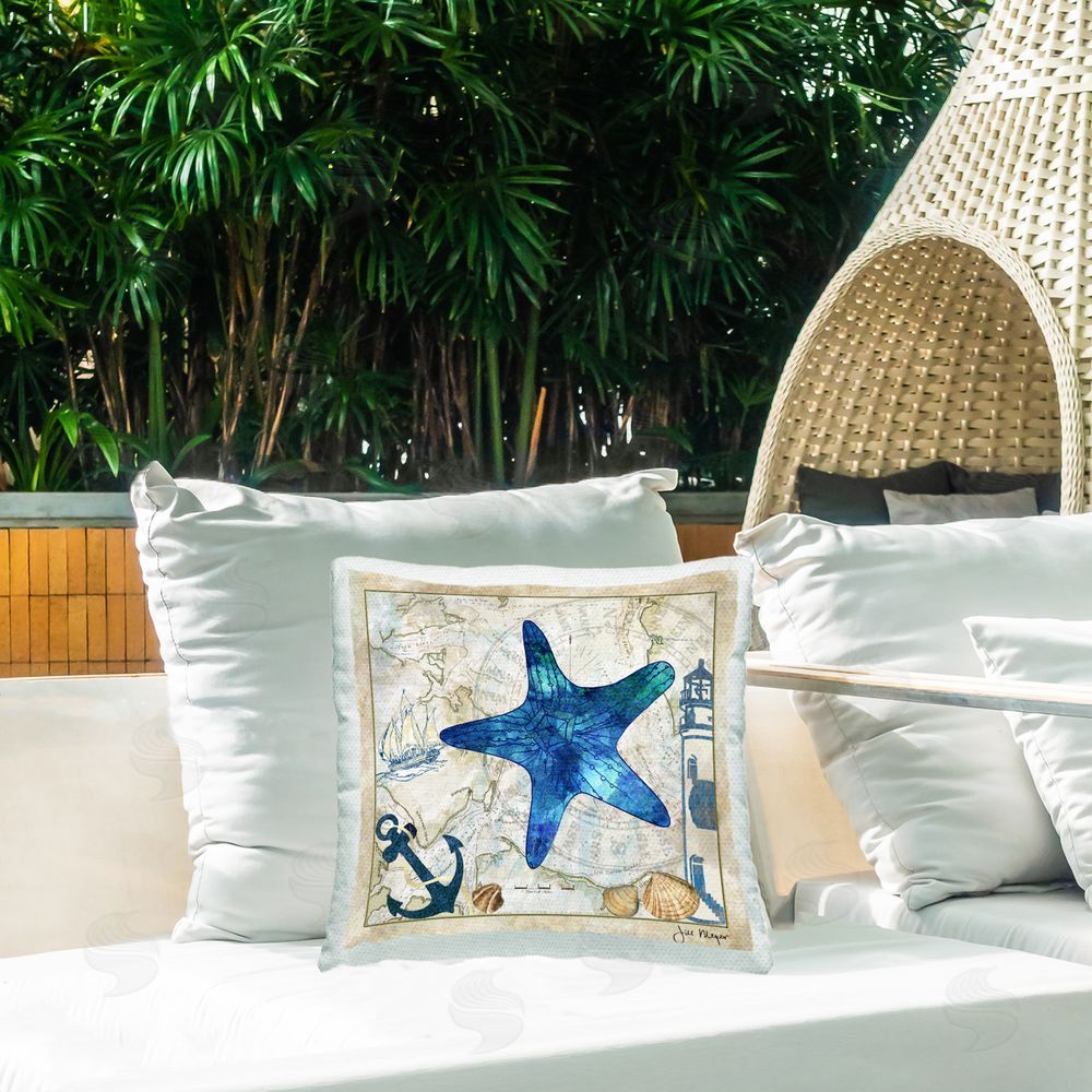 Jill Meyer Starfish & Maritime Map Outdoor Quick-Dry Polyester Printed Throw Pillow in Back Yard