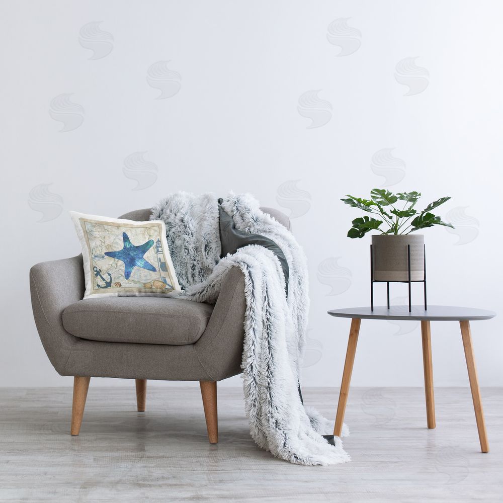 Jill Meyer Starfish & Maritime Map Printed Plush Polyester Throw Pillow On Chair