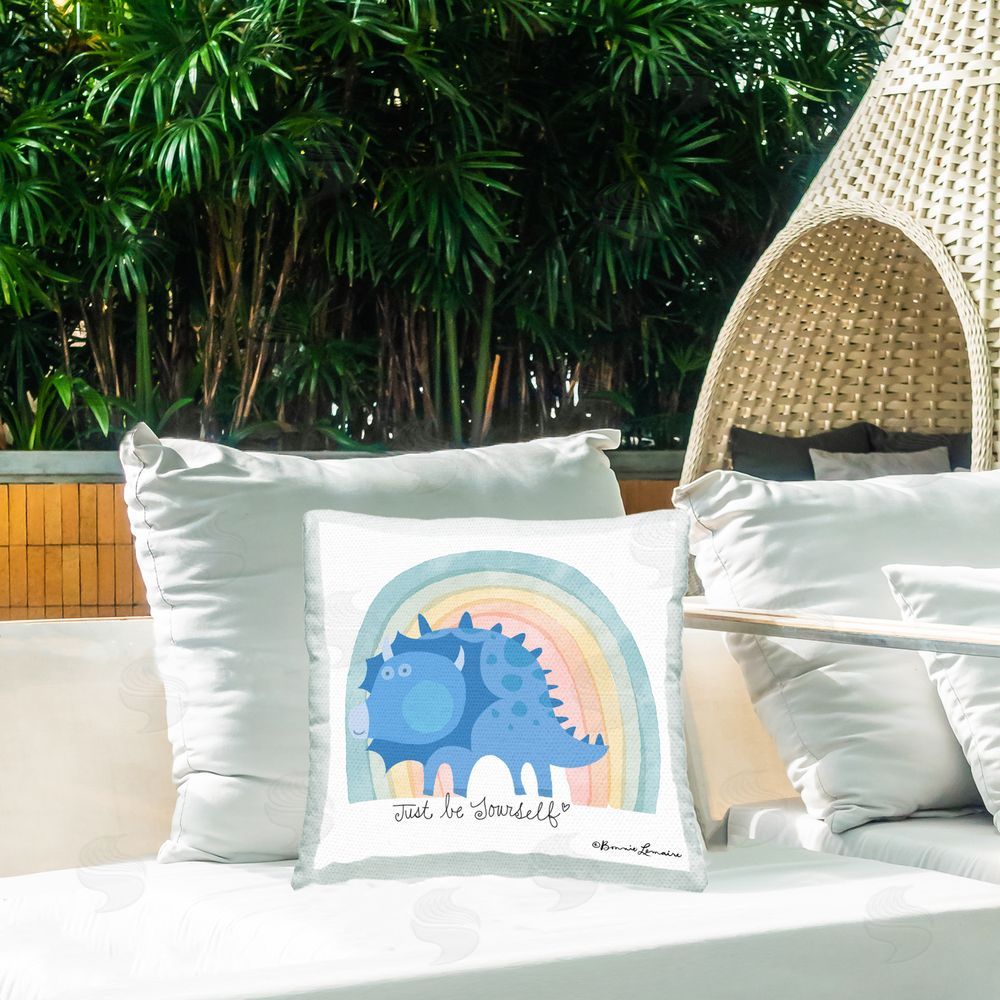 Bonnie Lemaire Be Yourself Dinosaur Outdoor Quick-Dry Polyester Printed Throw Pillow in Back Yard