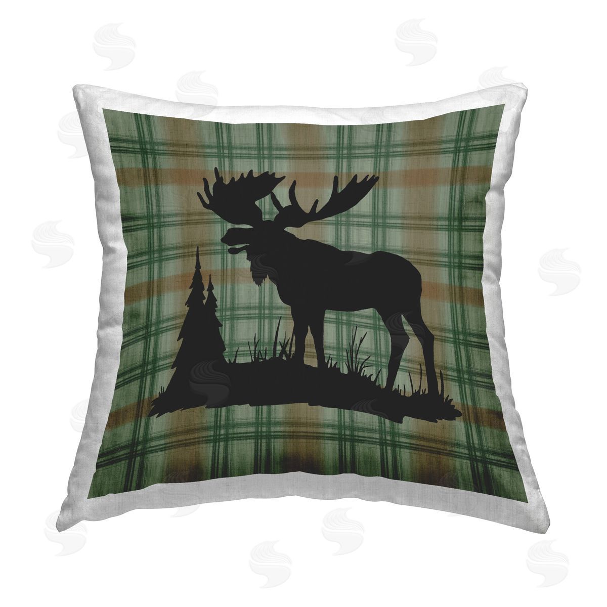 Jacki Frerichs Green Plaid Moose Printed Plush Polyester Throw Pillow