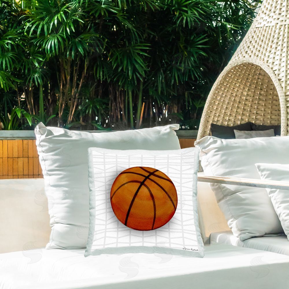 Sharon Kuplack Basketball on Geometric Outdoor Quick-Dry Polyester Printed Throw Pillow in Back Yard